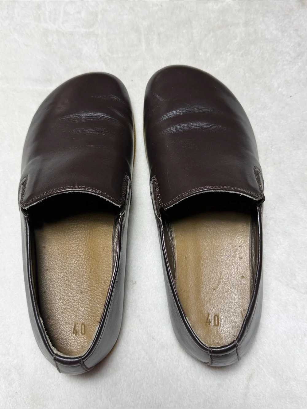 Men's Minimalist barefoot Dark Brown Slip-On Leather Loafers 40